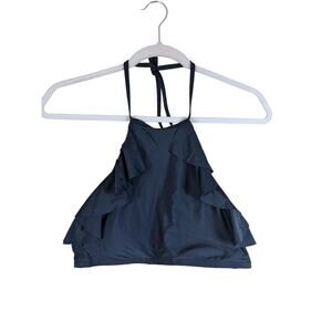 Sea Angel Bikini Double Ruffle‎ High Neck Black S Halter Tankini Crop Swimsuit